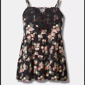 Floral Black Sleeveless Women's Top